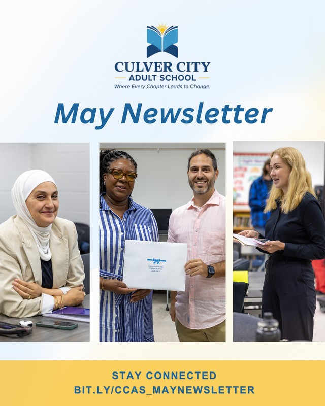 culver city adult school may newsletter graphic