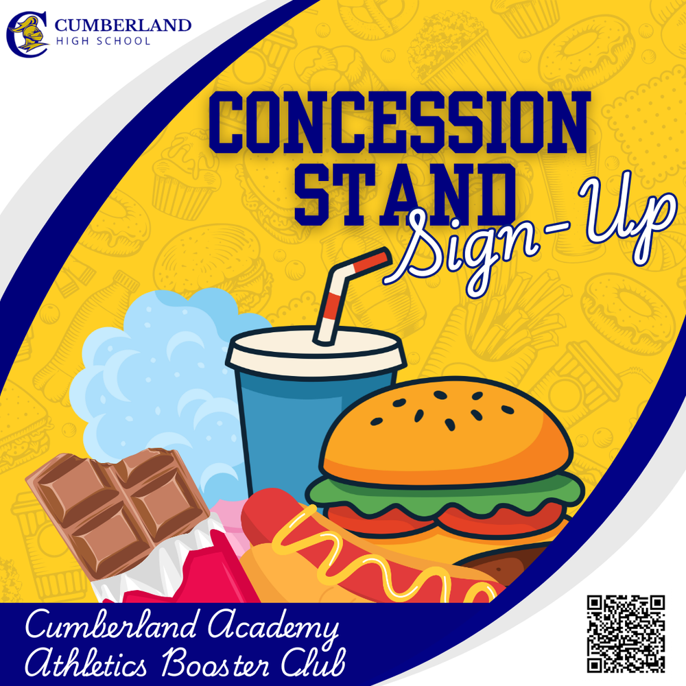 We Need You, Knights Fans!  The Cumberland Academy Athletics Booster Club is looking for Concession Stand Volunteers! 🍿💙 Scan the QR code or click the link below to sign up and help make game days a success! 