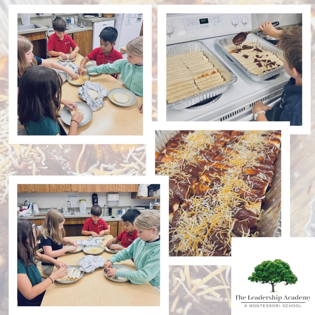 A collage of students making enchiladas