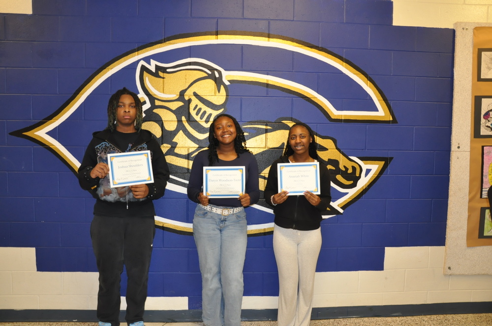 Students who attended the April meeting of the Cumberland School Board to be recognized included Joshua Shoulders, Daryn Woodson-Trent, and Anariah White.
