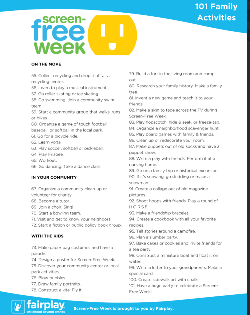 screen free week 1