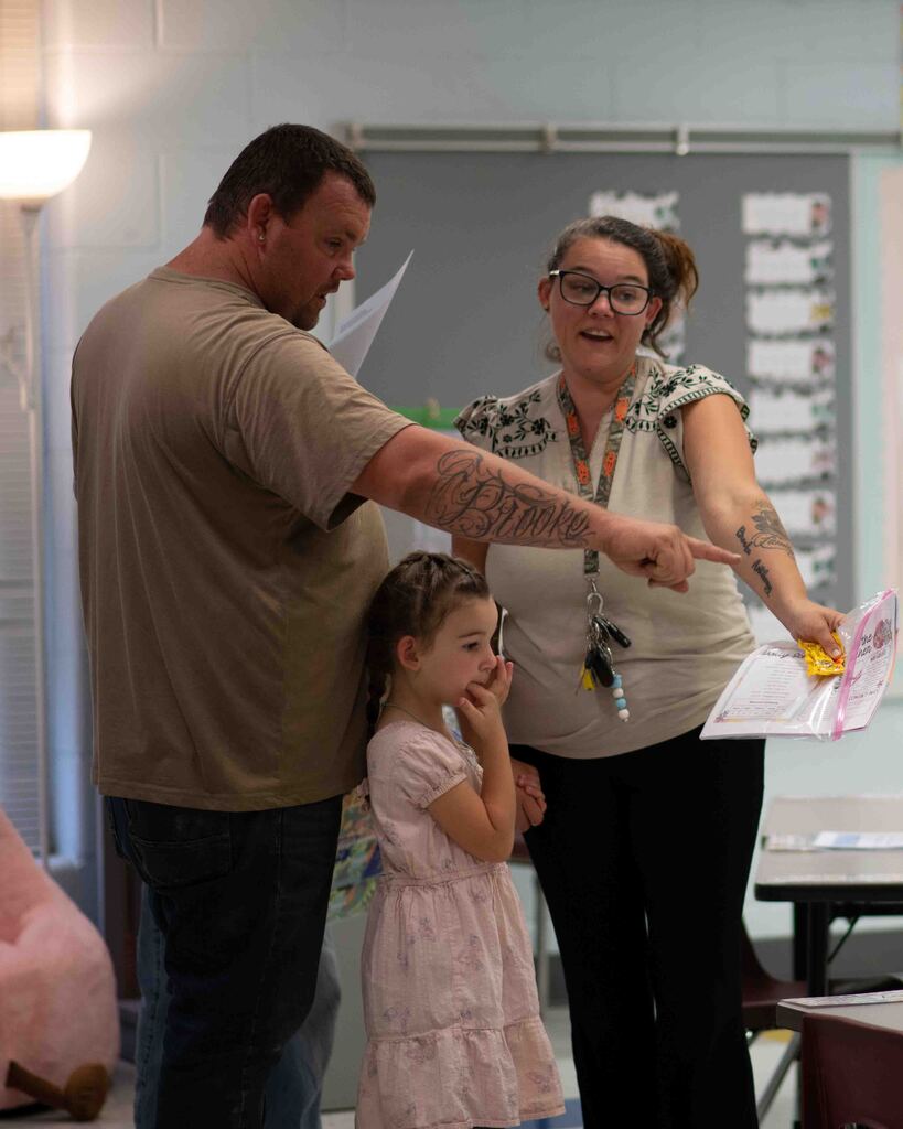 Elementary parents and students met with teachers.