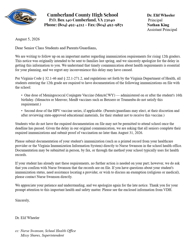 immunization letter