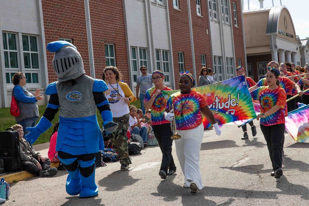 The Cumberland Duke led the parade to the final stop, Cumberland Middle School.