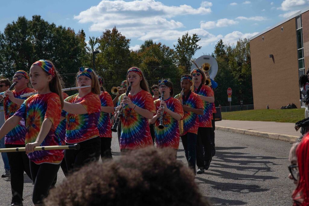 The Dukes Marching Band led the parade.