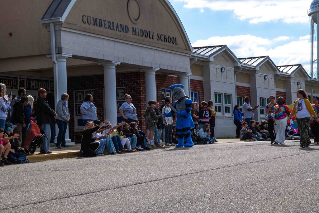 The Cumberland Duke led the parade to the final stop, Cumberland Middle School.