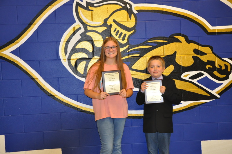 CuCPS Students of the Month who were recognized at the October meeting of the Cumberland School Board included Peyton Bryant and Tyler Alexander. [Not pictured: Elaina Wells]