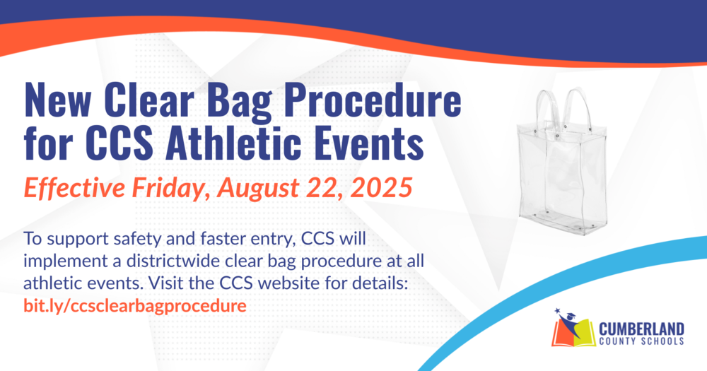 CCs image about clear bag policies for athletics events. Information listed below.