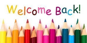 Image of colored pencils with words "welcome back"