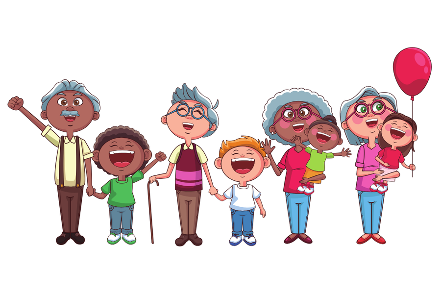 grandparents holding hands with grandchildren