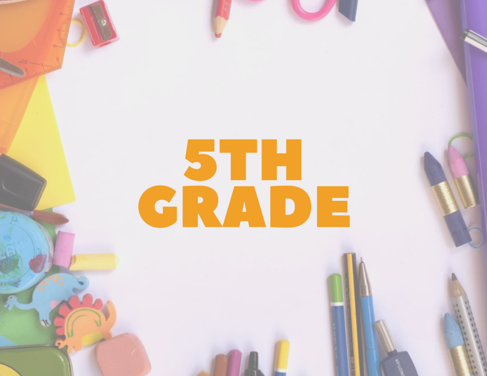 picture of school supplies around border with 5th grade written in the middle