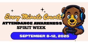 image of school mascot with every minute counts spirit week