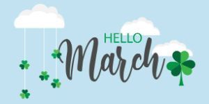 Hello March with shamrocks hanging