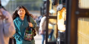 image of student arriving at school