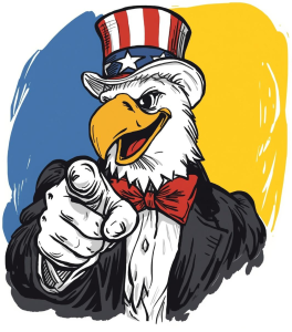 Cartoon eagle pointing at the viewer
