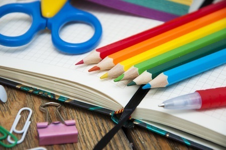 School supplies on a desk