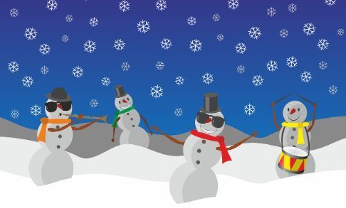 snowmen playing instruments and dancing