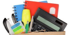 school and office supplies in a bag