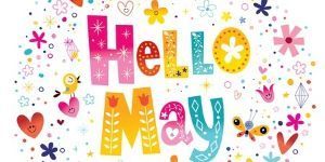 image of flowers and hearts with hello may caption