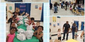 images of students working with volunteers