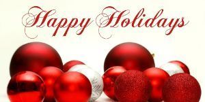 Happy Holidays with red and white ornaments