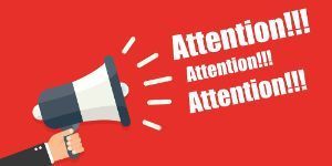 Image of megaphone with Attention, Attention, Attention words