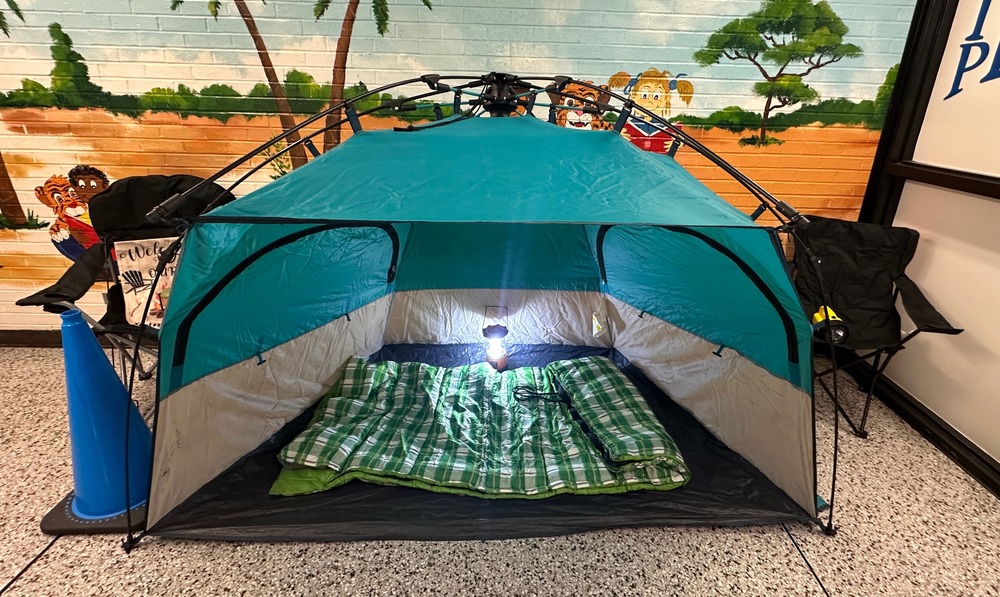 Camping tent in school