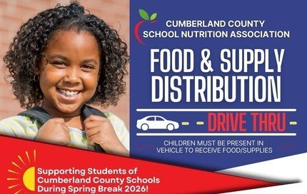little girl smiling with blue background, white and red words.  Has a car to show drive-thru