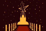 red carpet with bright lights at the end