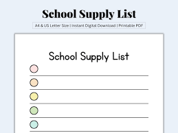 paper with the words school supply list