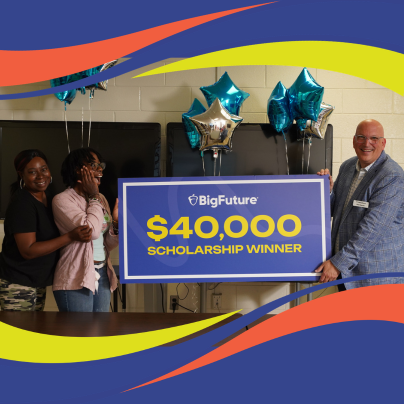 Scholarship winner being surprised