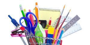 image of cart with pencils, and other school supplies