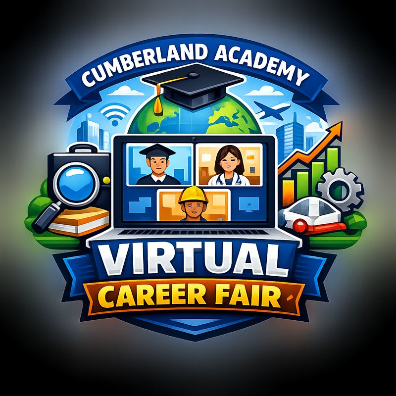 Cumberland Academy Virtual Career Fair icon showing a virtual meeting with students and career professionals