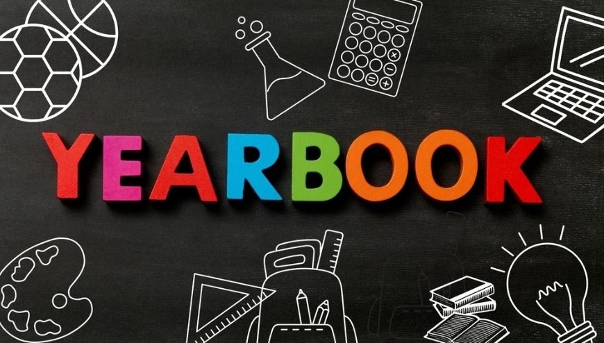 Yearbook in Colorful letters on black background