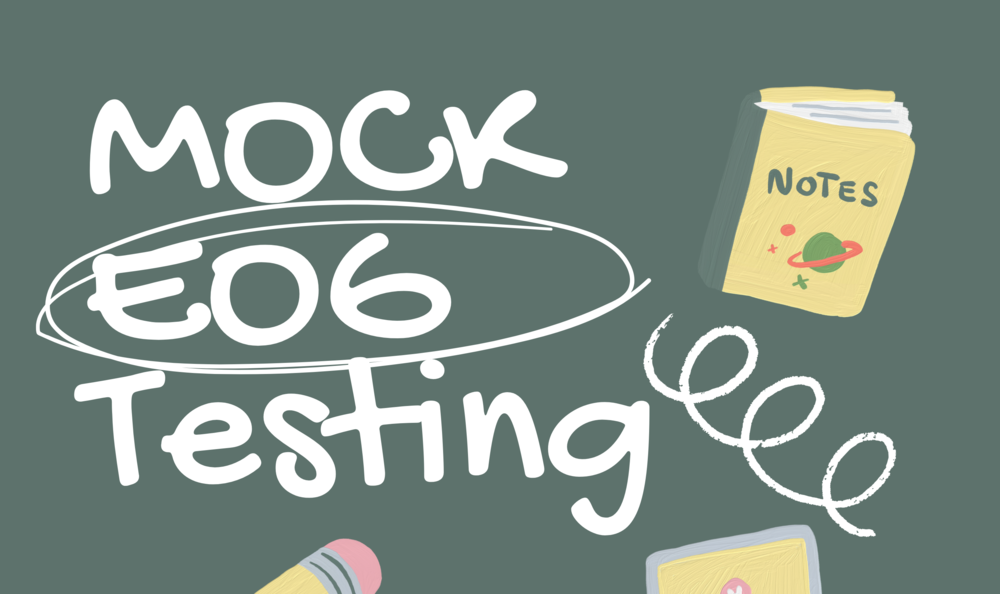 school supplies and mock eog testing sign