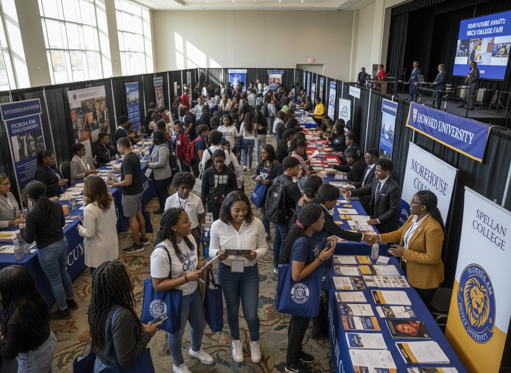 students at college fair