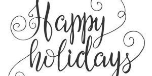 Image of words Happy Holidays on white background