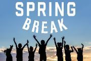 words spring break with excited children