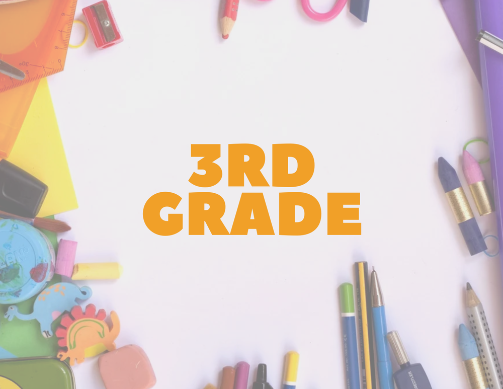 3rd Grade with school supplies around the boarders