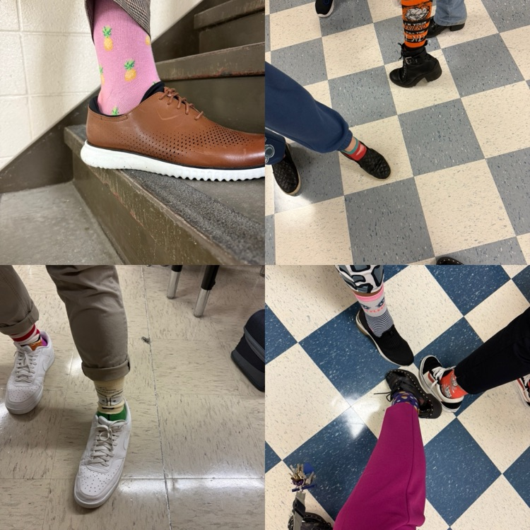 four pictures of crazy socks for crazy sock day