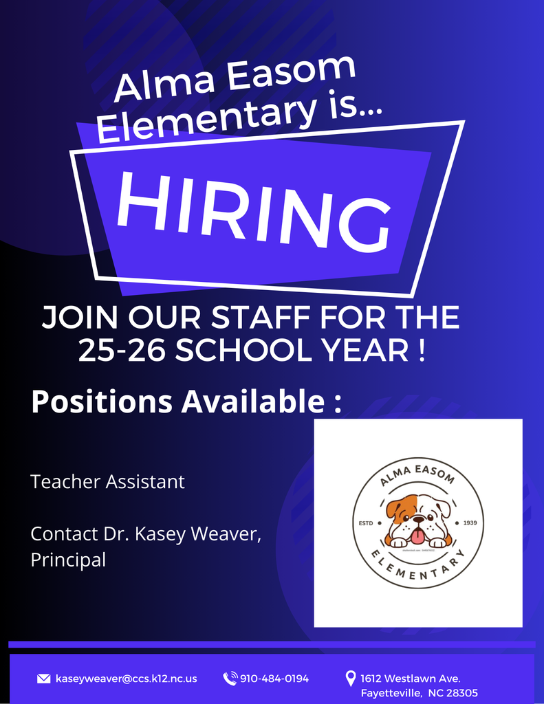 Blue poster advertising a teacher assistant position for the 25-26 school year.