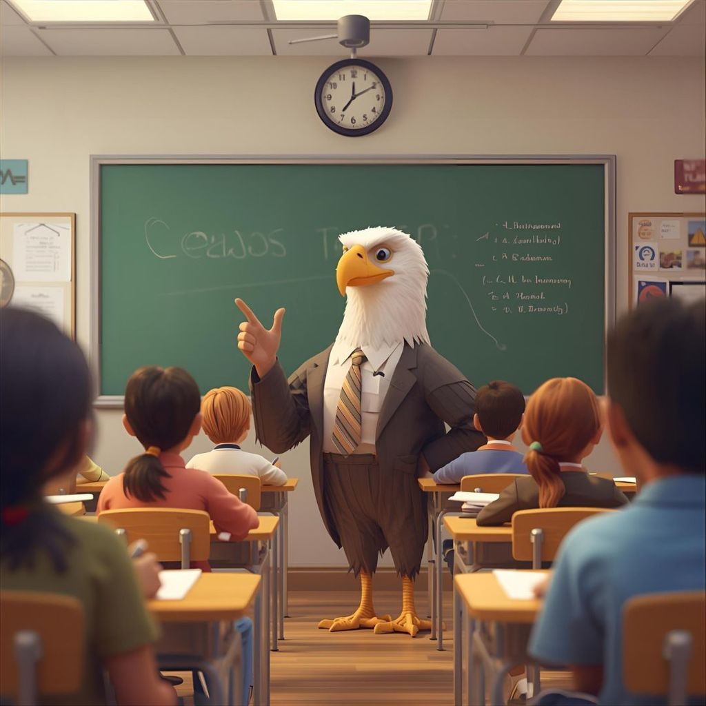 An eagle as a teacher in a middle school classroom - AI generated