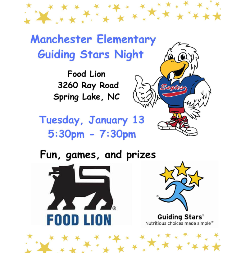 an eagle with information about Guiding Stars Night at Food Lion