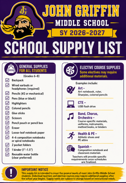 2026-2027 School Supply List