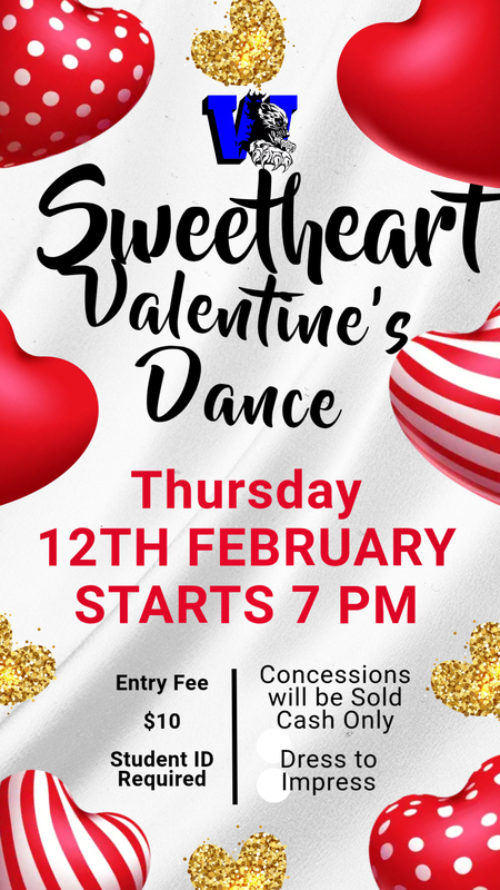 Dance flyer with red and gold hearts