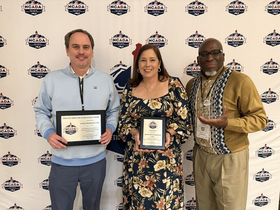 L-R: Chad Barbour, Mandy McMillan and Darrell Purcell, recognized at the NCADA State Conference for their leadership in athletics.