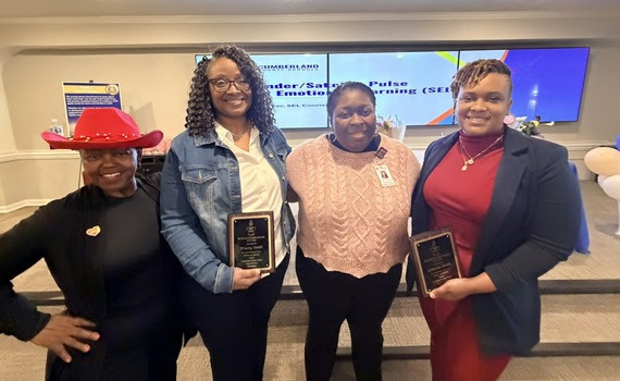 Pictured (l-r) are CCS Social Work Coordinator Pamela Story, Lucile Souders Elementary School Social Worker Tracey Smith, CCS Executive Director of Student Services Dr. Natasha Scott, South View High School School Social Worker Latasha Smith