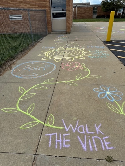 Chalk decoration in front of the school.