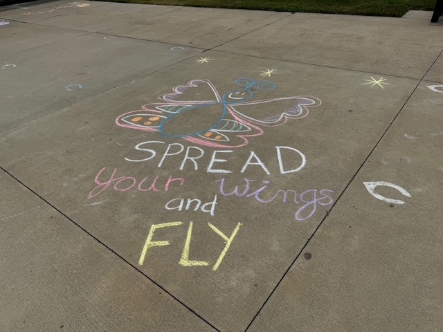Chalk decoration in front of the school.