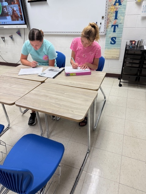 Students are working in groups to complete the work at each station. 